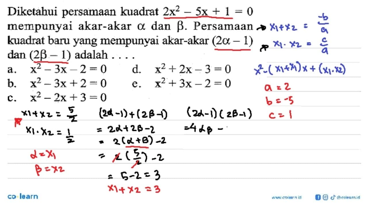 Diketahui persamaan kuadrat 2x^2 - 5x + 1 = 0 mempunyai