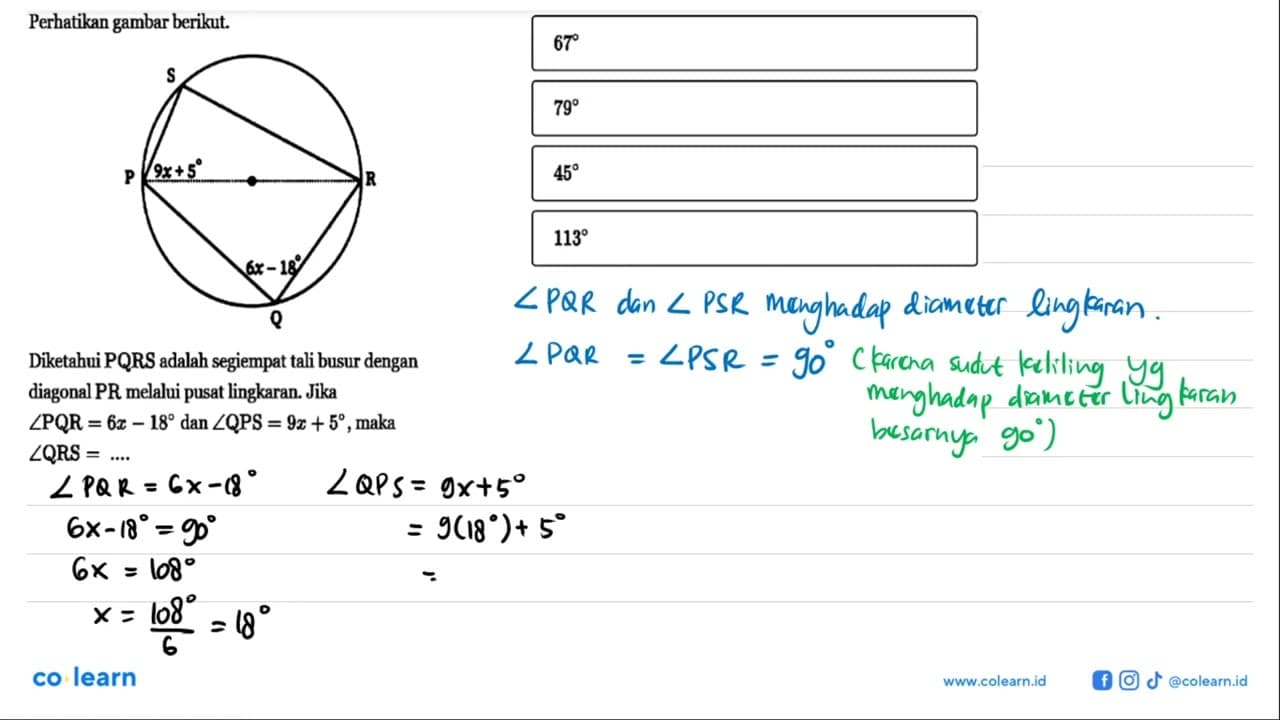 Perhatikan gambar berikut. S P 9x+5 R 6x-18 Q Diketahui