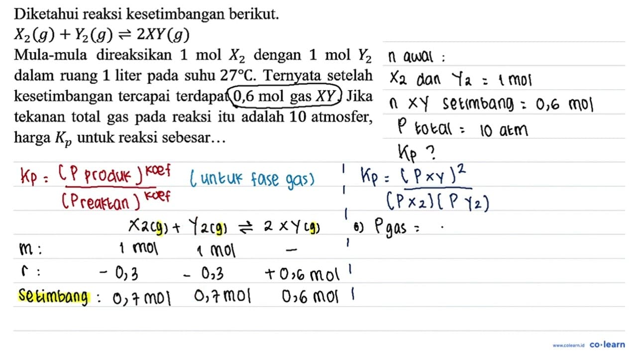 Diketahui reaksi kesetimbangan berikut. X_(2)(g)+Y_(2)(g)