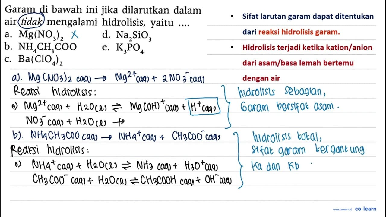 Garam di bawah ini jika dilarutkan dalam air tidak