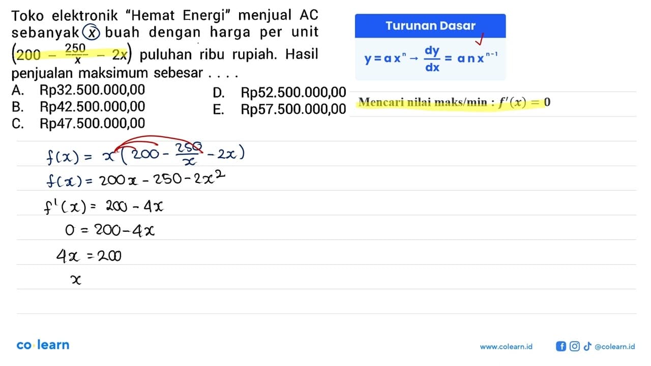 Toko elektronik 'Hemat Energi' menjual AC sebanyak x buah