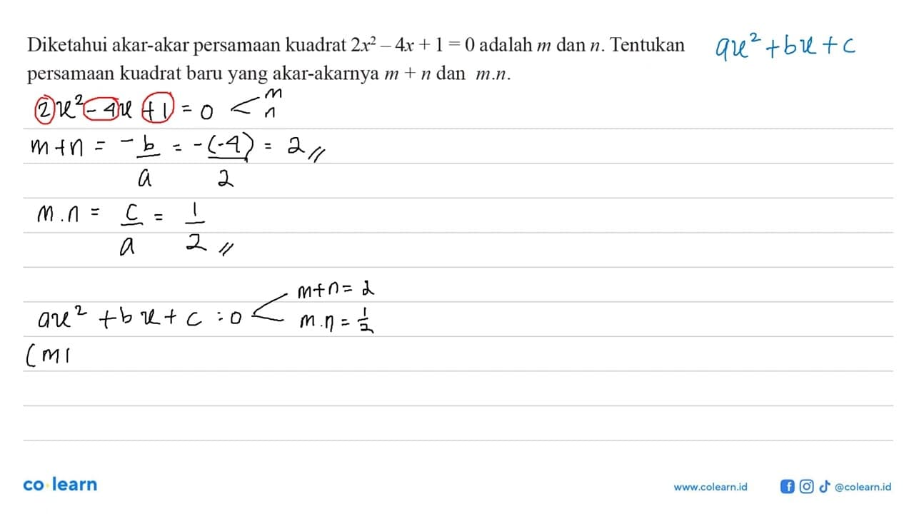 Diketahui akar-akar persamaan kuadrat 2x^2 -4x + 1 = 0