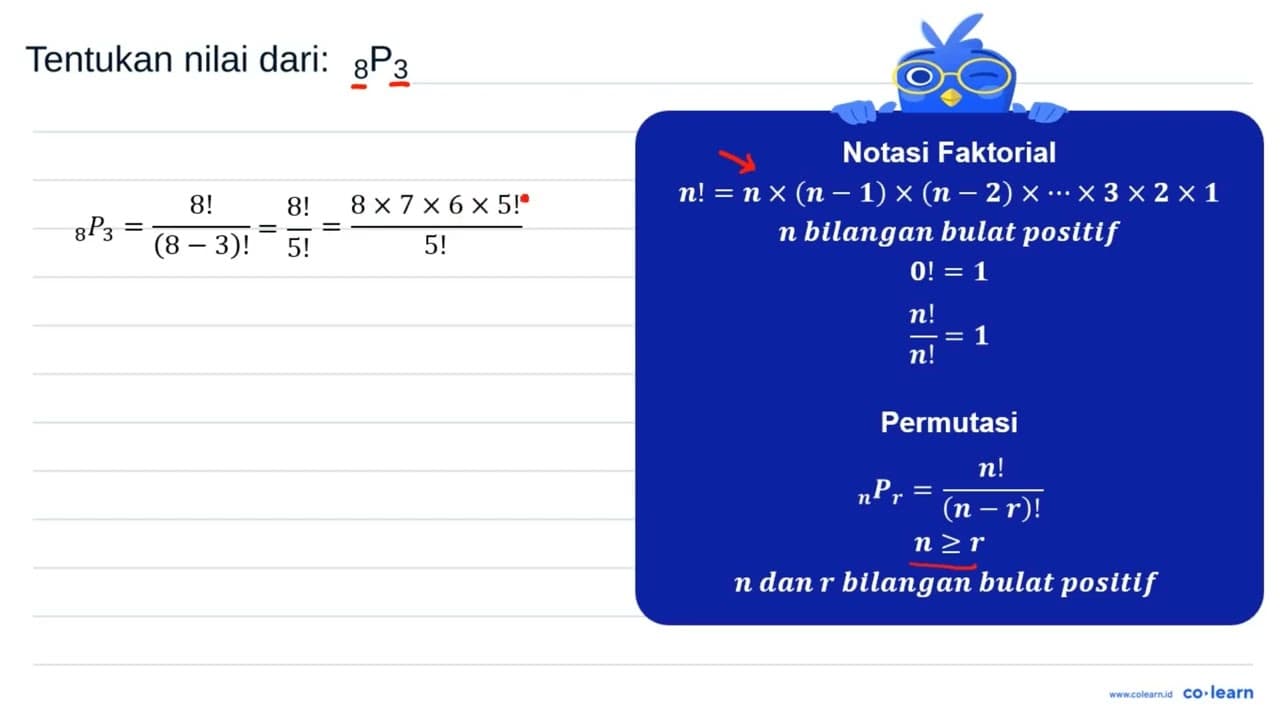 Tentukan nilai dari: 8 P 3