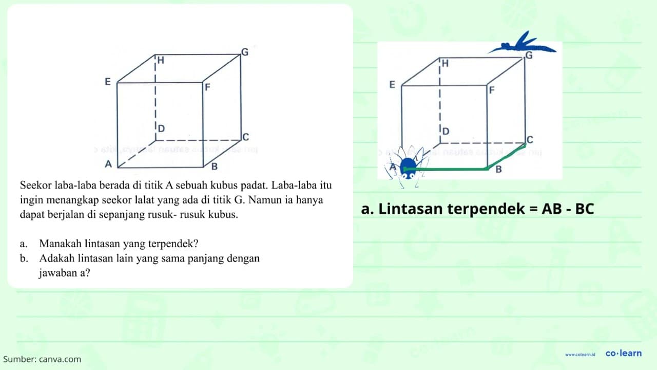 A B C D E F G H Seekor laba-laba berada di titik A sebuah