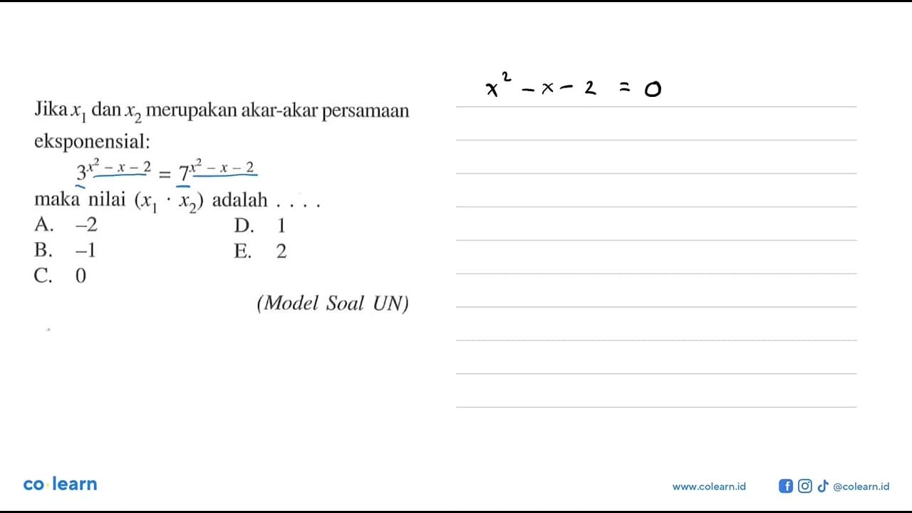 Jika x1 dan x2 merupakan akar-akar persamaan eksponensial: