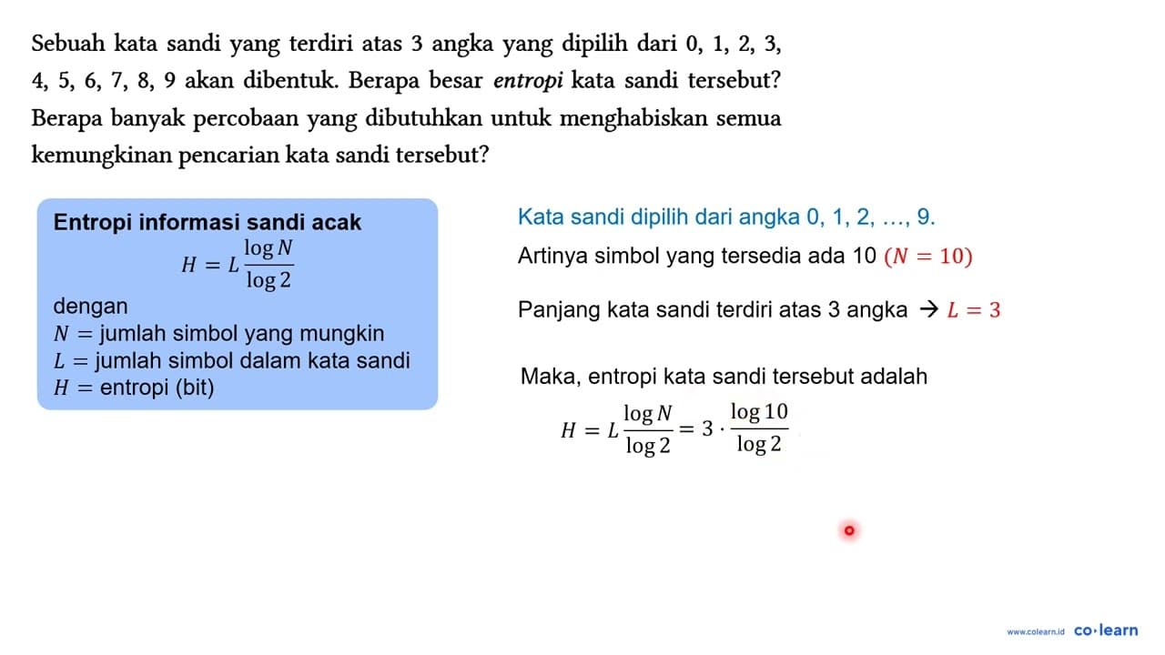 Sebuah kata sandi yang terdiri atas 3 angka yang dipilih