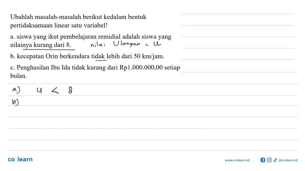 Ubahlah masalah-masalah berikut kedalam bentuk