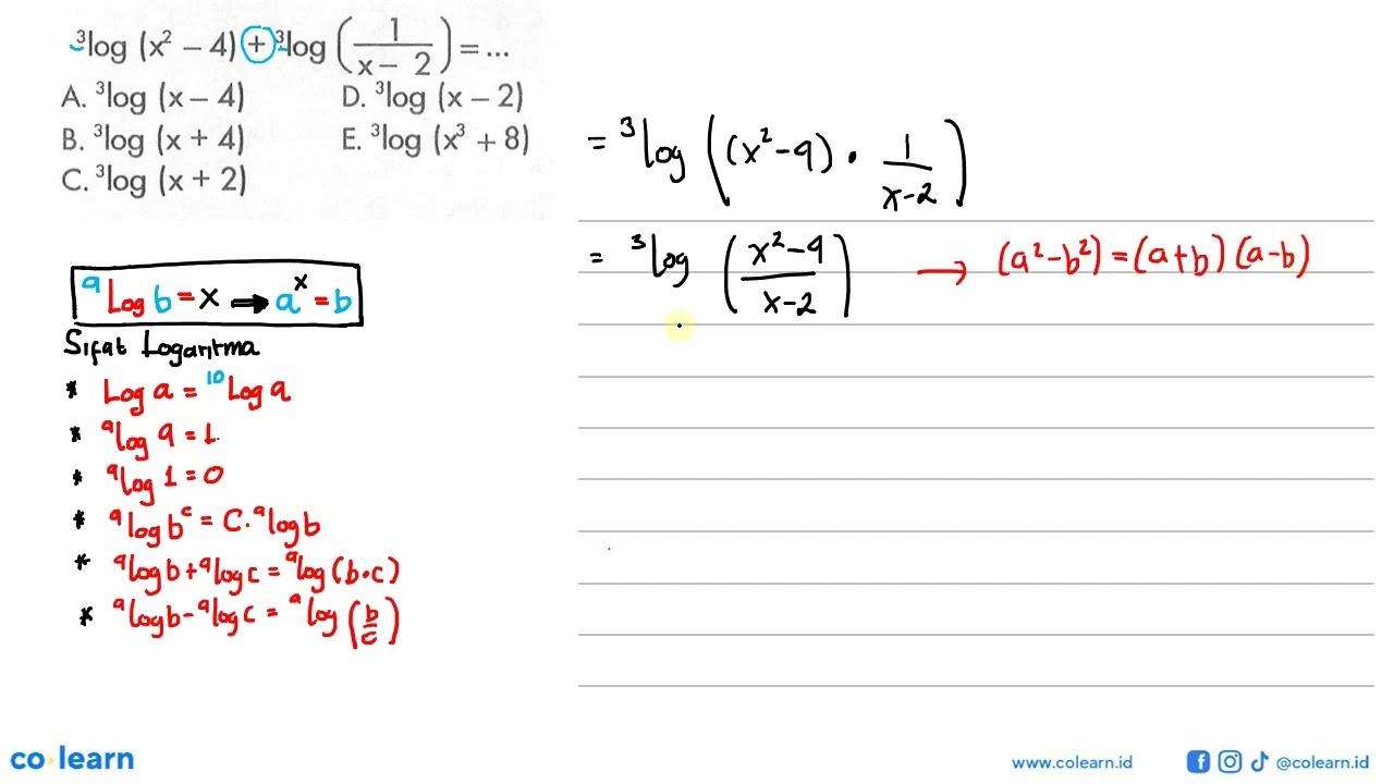 3log(x^2-4)+3log(1/(x-2))=...