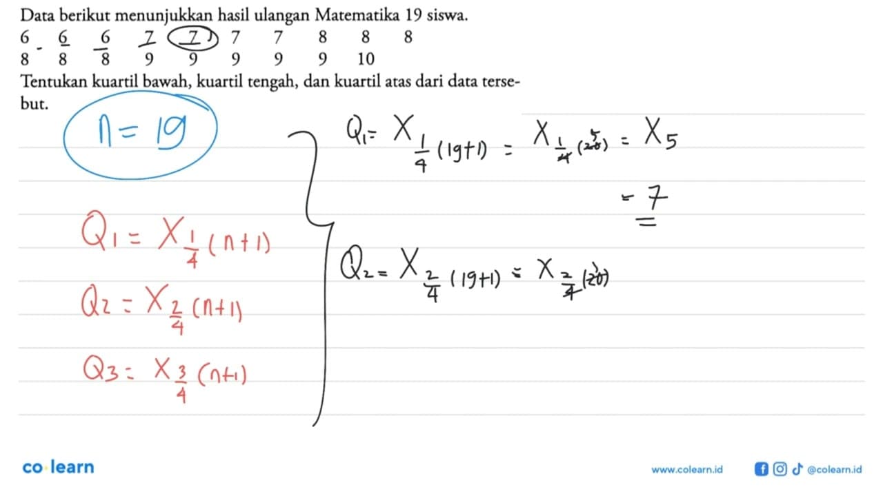 Data berikut menunjukkan hasil ulangan Matematika 19 siswa.