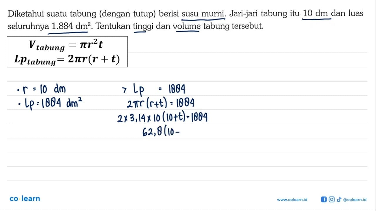 Diketahui suatu tabung (dengan tutup) berisi susu murni.