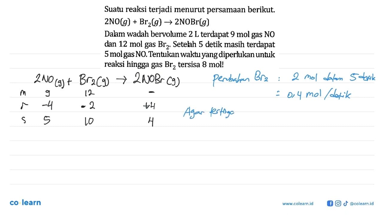 Suatu reaksi terjadi menurut persamaan berikut. 2 NO (g) +