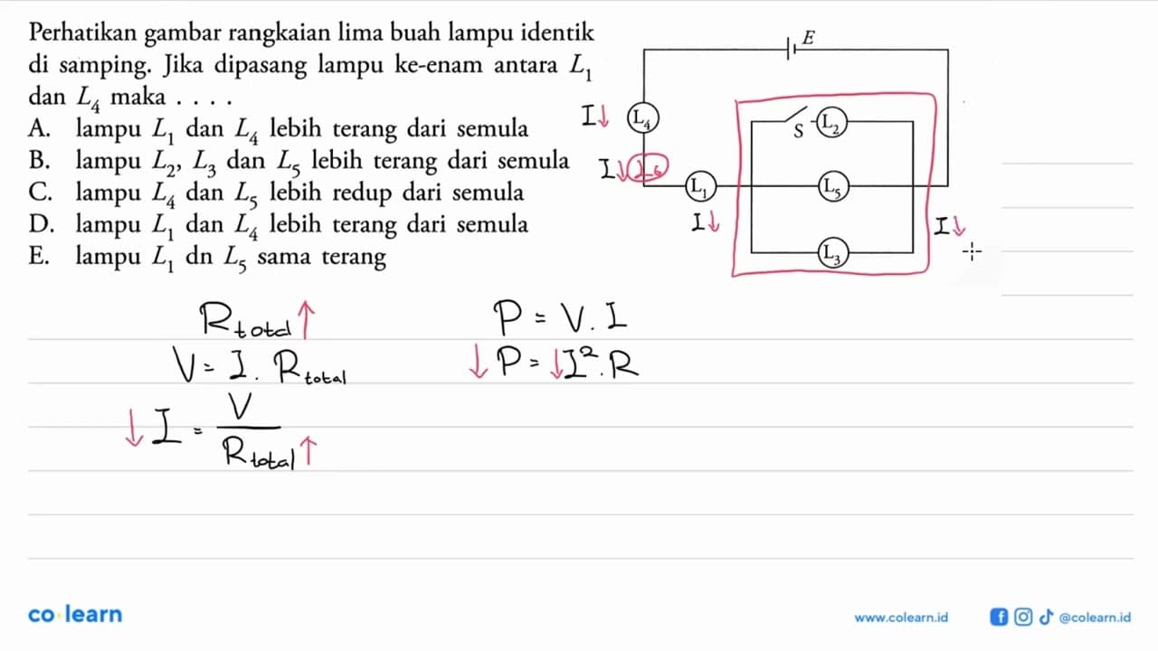 Perhatikan gambar rangkaian lima buah lampu identik di