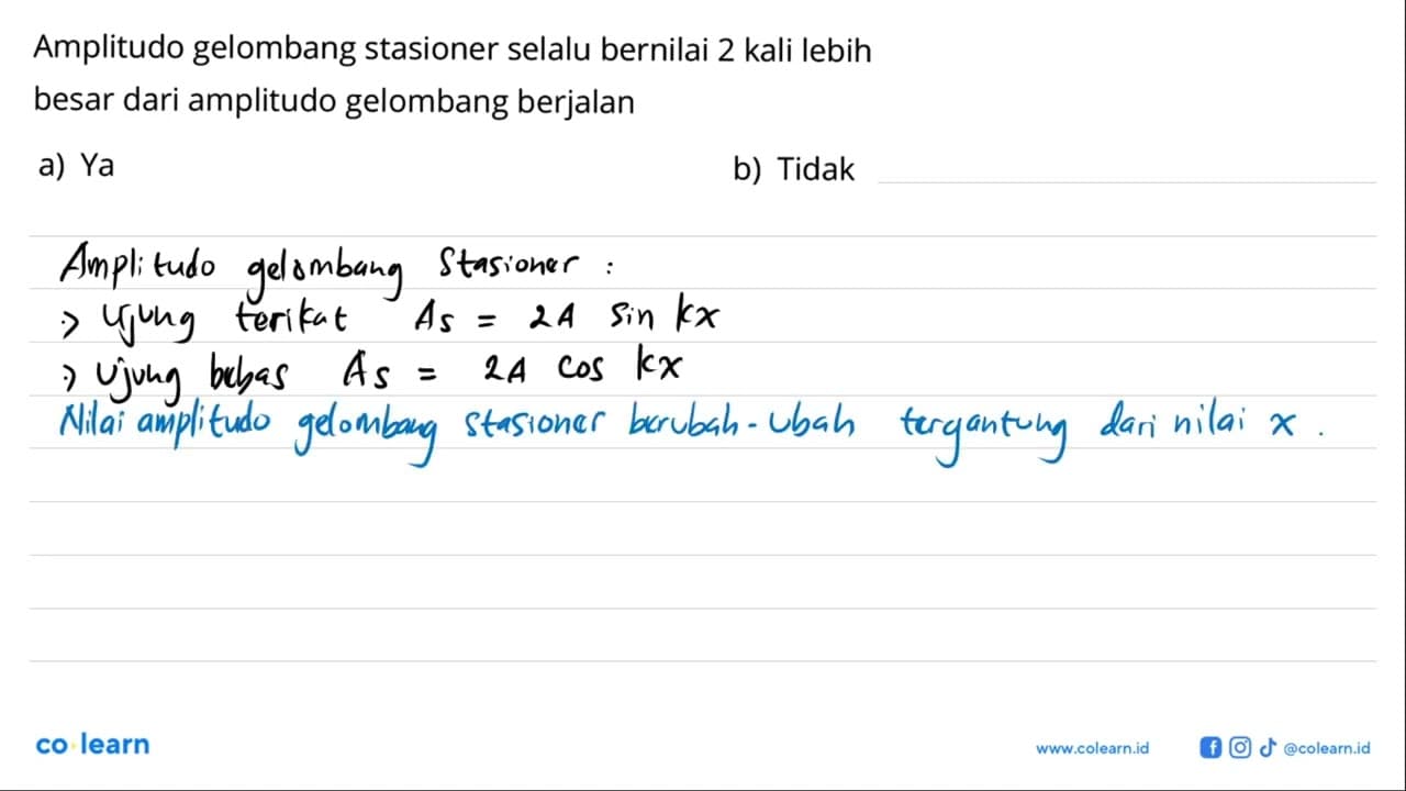 Amplitudo gelombang stasioner selalu bernilai 2 kali lebih