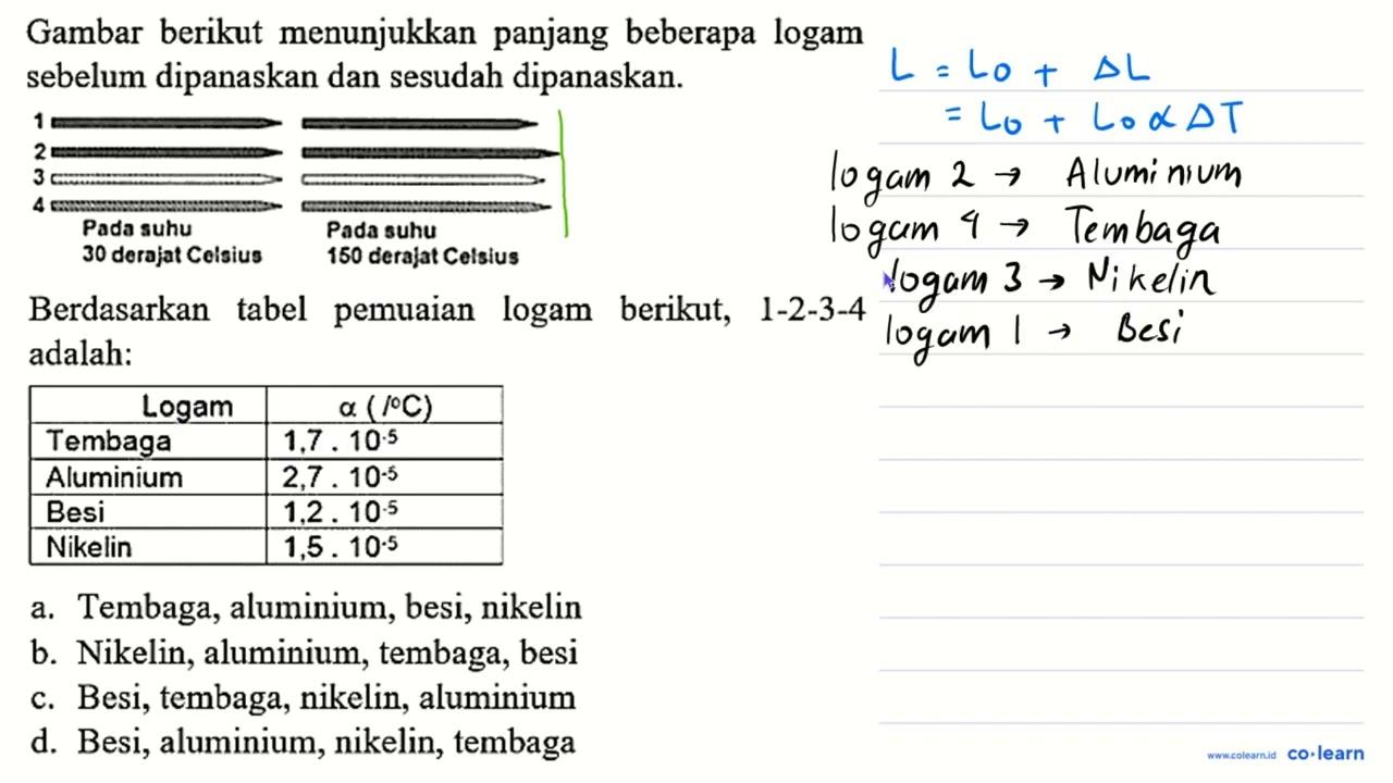 Gambar berikut menunjukkan panjang beberapa logam sebelum