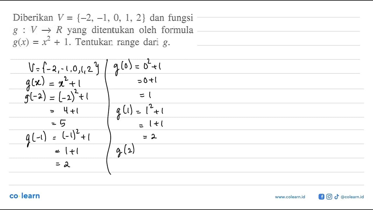 Diberikan V = {-2, -1, 0, 1, 2} dan fungsi g : V -> R yang