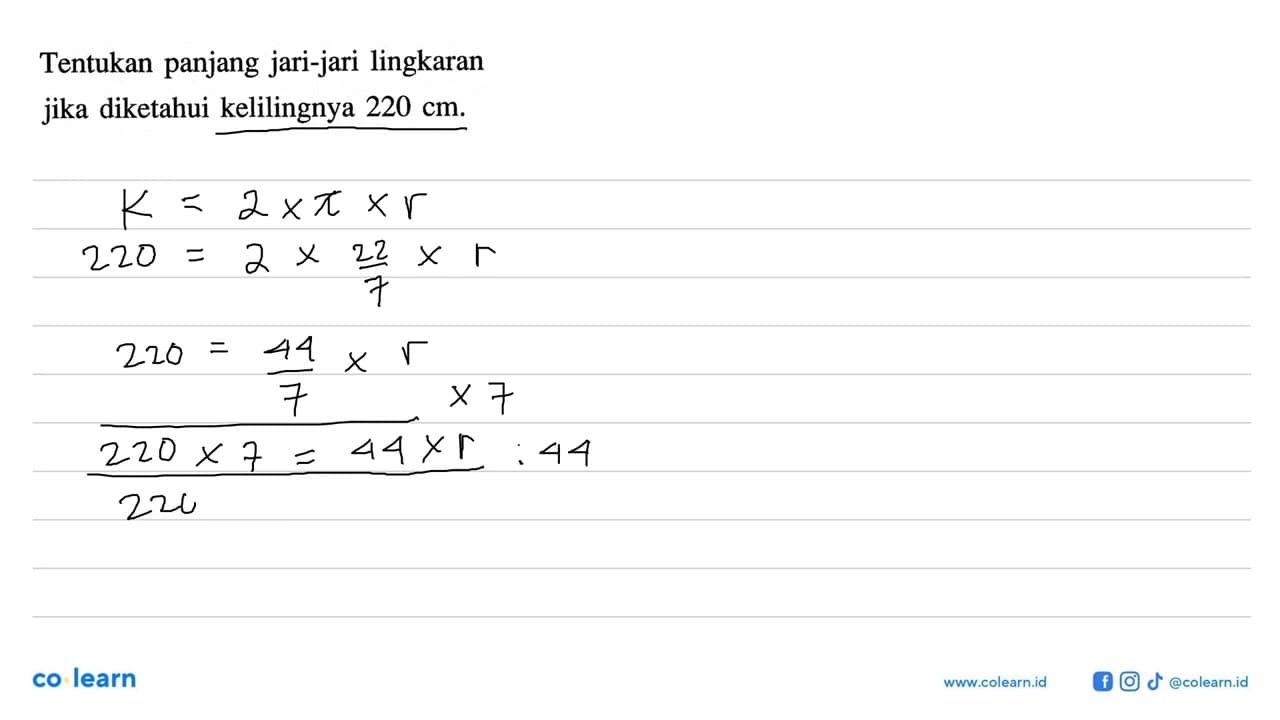 Tentukan panjang jari-jari lingkaran jika diketahui