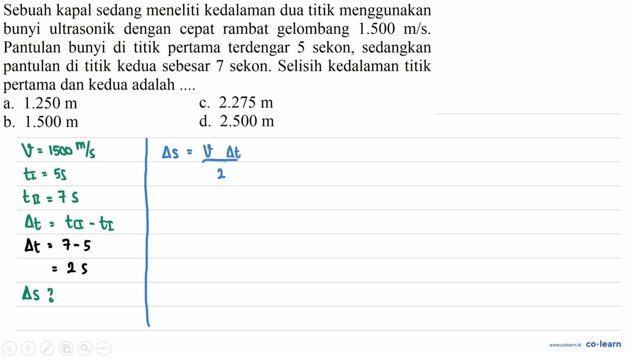 Sebuah kapal sedang meneliti kedalaman dua titik