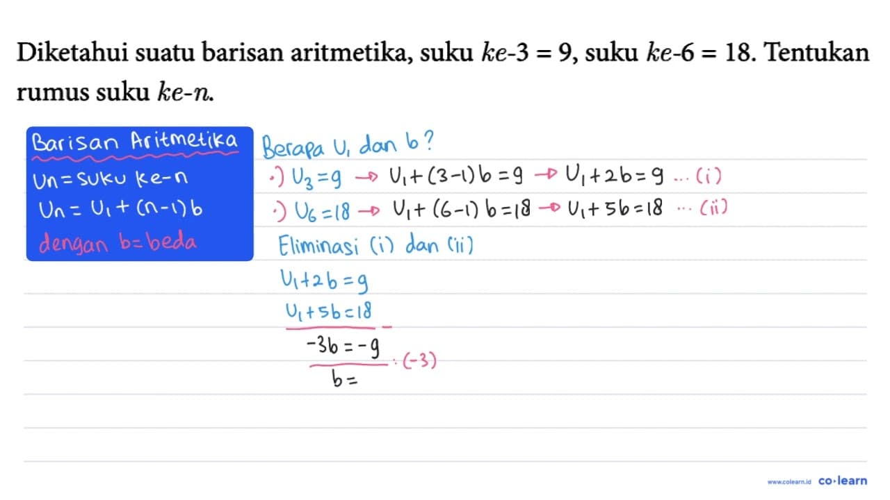 Diketahui suatu barisan aritmetika, suku ke-3=9, suku