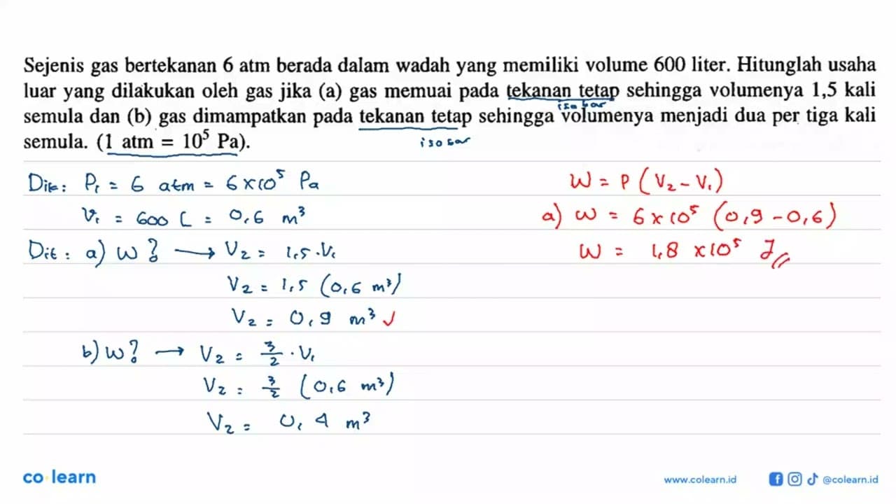 Sejenis gas bertekanan 6 atm berada dalam wadah yang