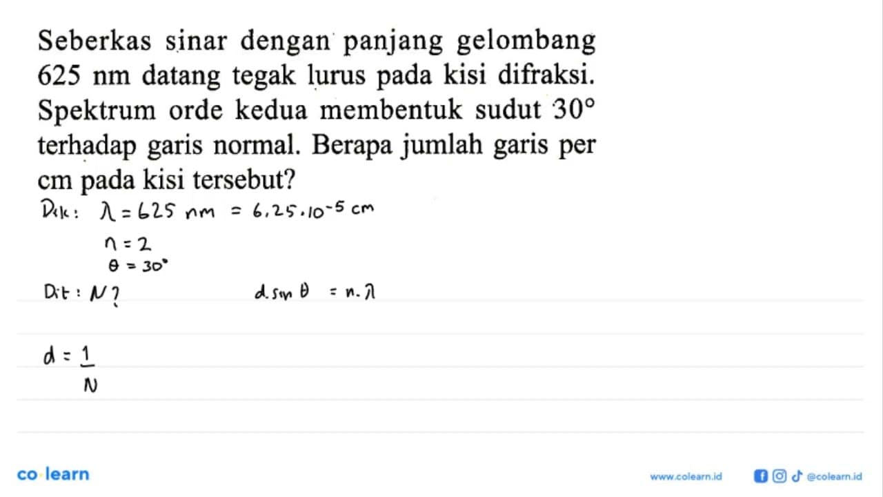 Seberkas sinar dengan panjang gelombang 625 nm datang tegak