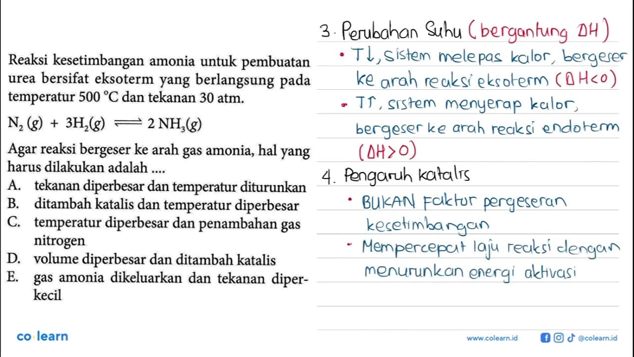 Reaksi kesetimbangan amonia untuk pembuatan urea bersifat