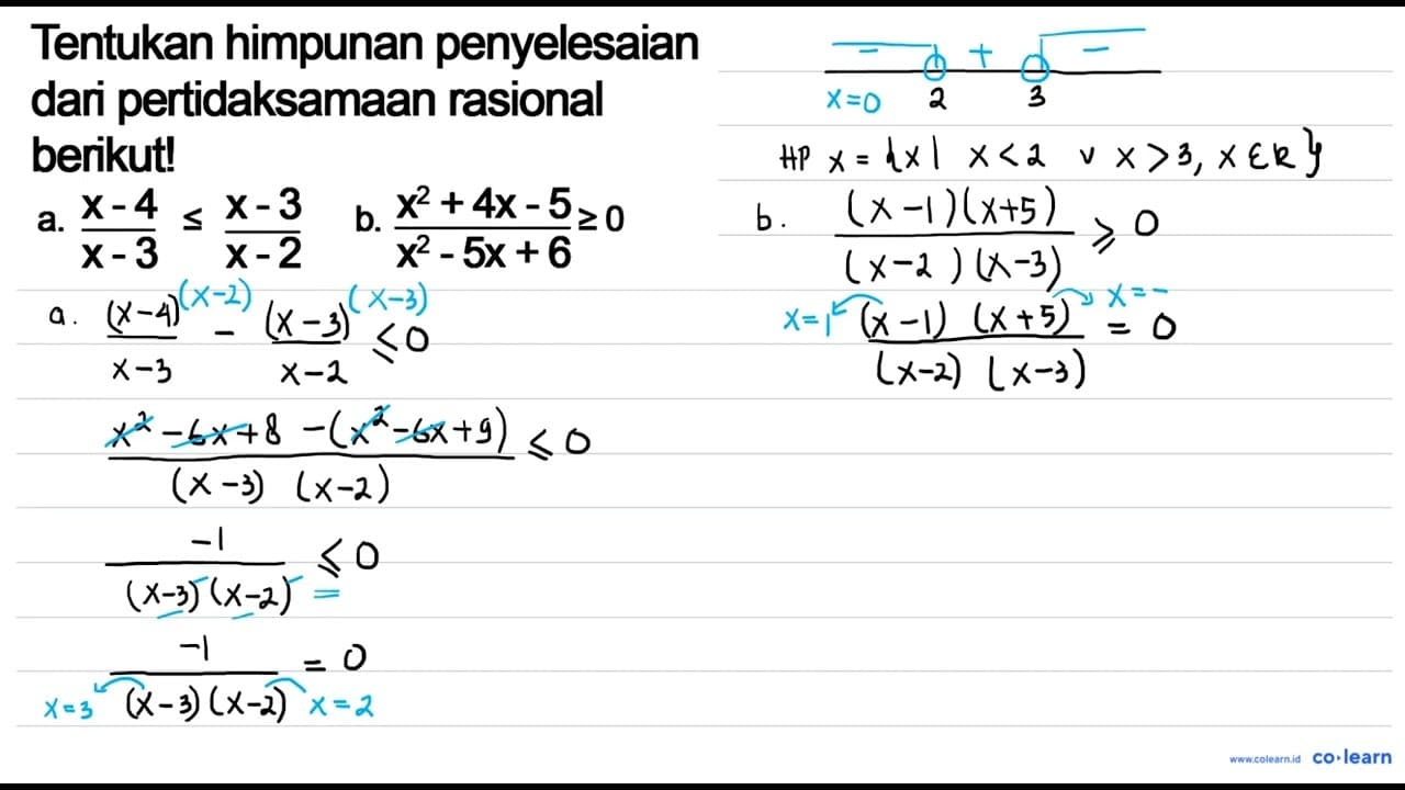 Tentukan himpunan penyelesaian dari pertidaksamaan rasional