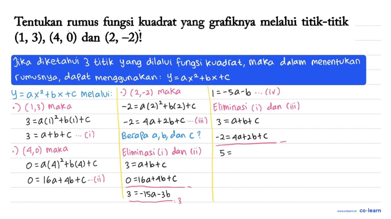 Tentukan rumus fungsi kuadrat yang grafiknya melalui