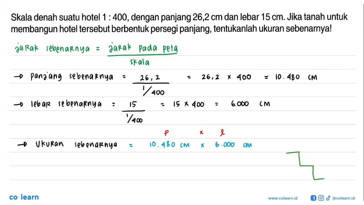 Skala denah suatu hotel 1 : 400, dengan panjang 26,2 cm dan