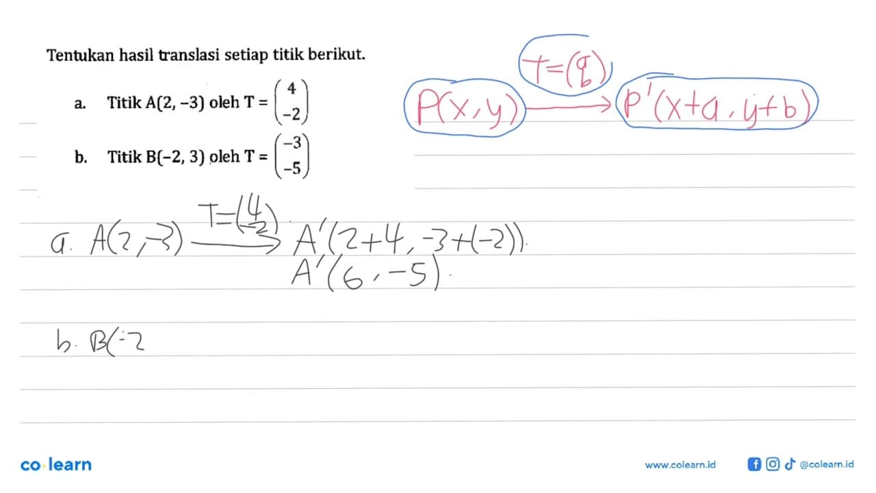 Tentukan hasil translasi setiap titik berikut. a. Titik