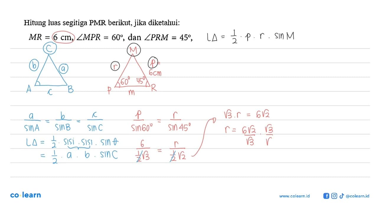 Hitung luas segitiga PMR berikut, jika diketahui:MR=6 cm,