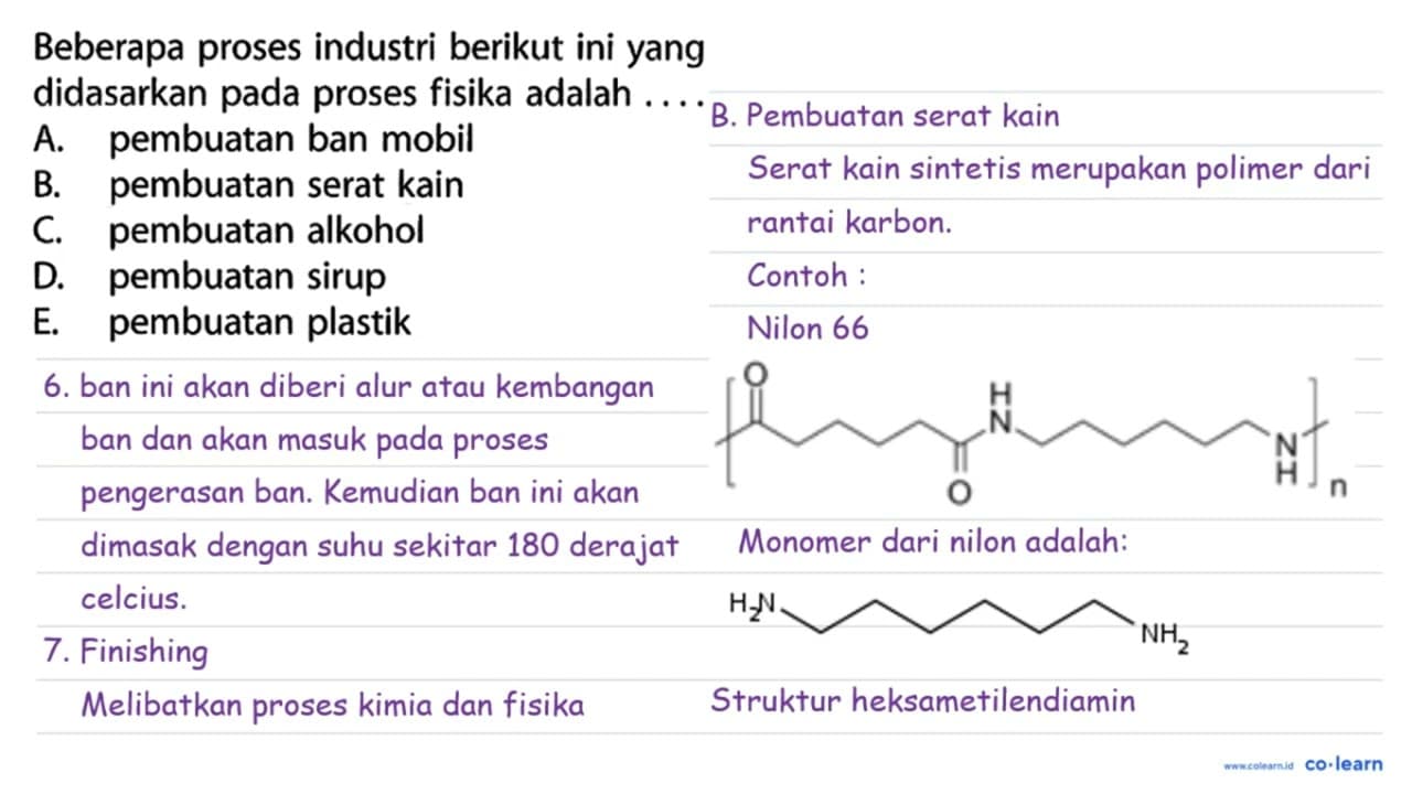 Beberapa proses industri berikut ini yang didasarkan pada