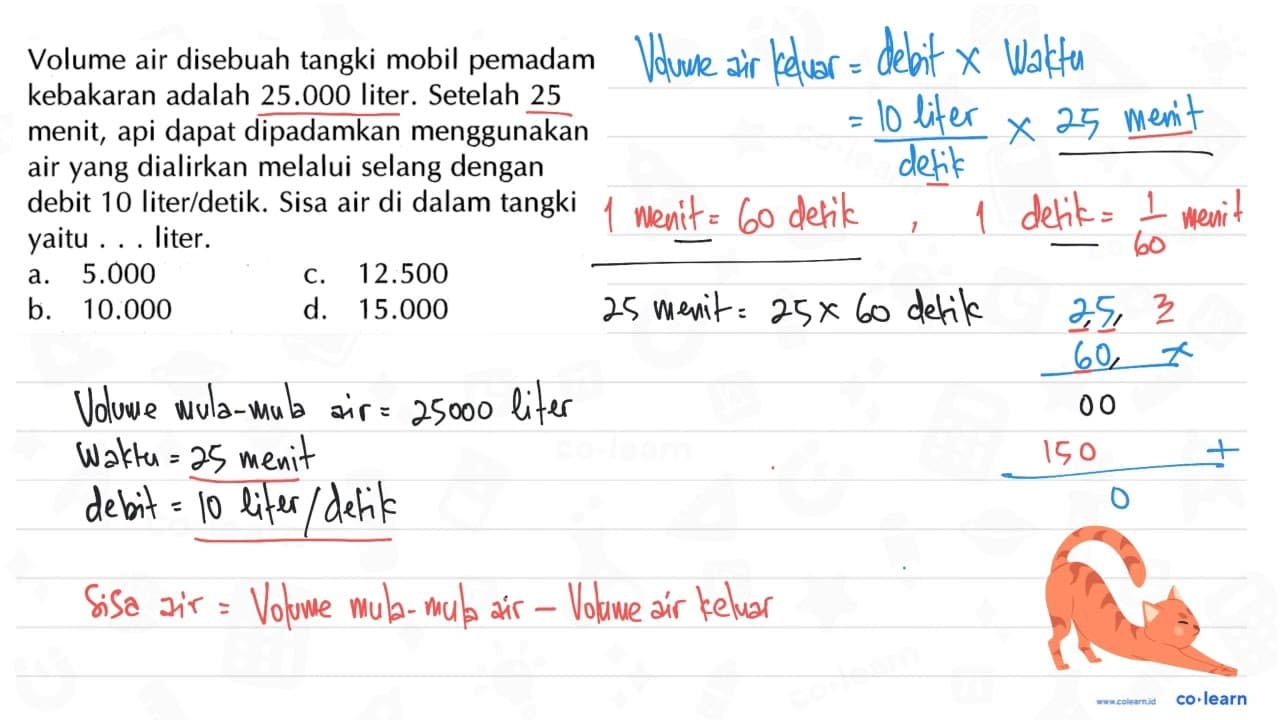 Volume air disebuah tangki mobil pemadam kebakaran adalah