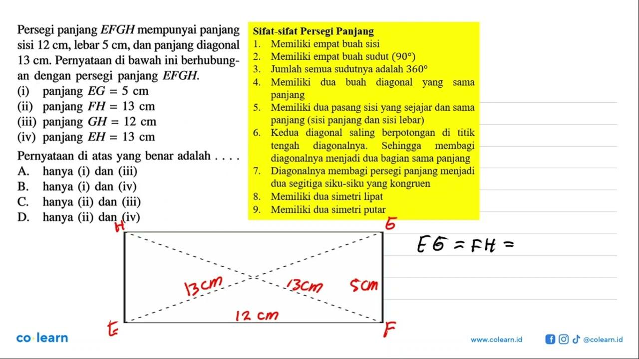 Persegi panjang EFGH mempunyai panjang sisi 12 cm, lebar 5