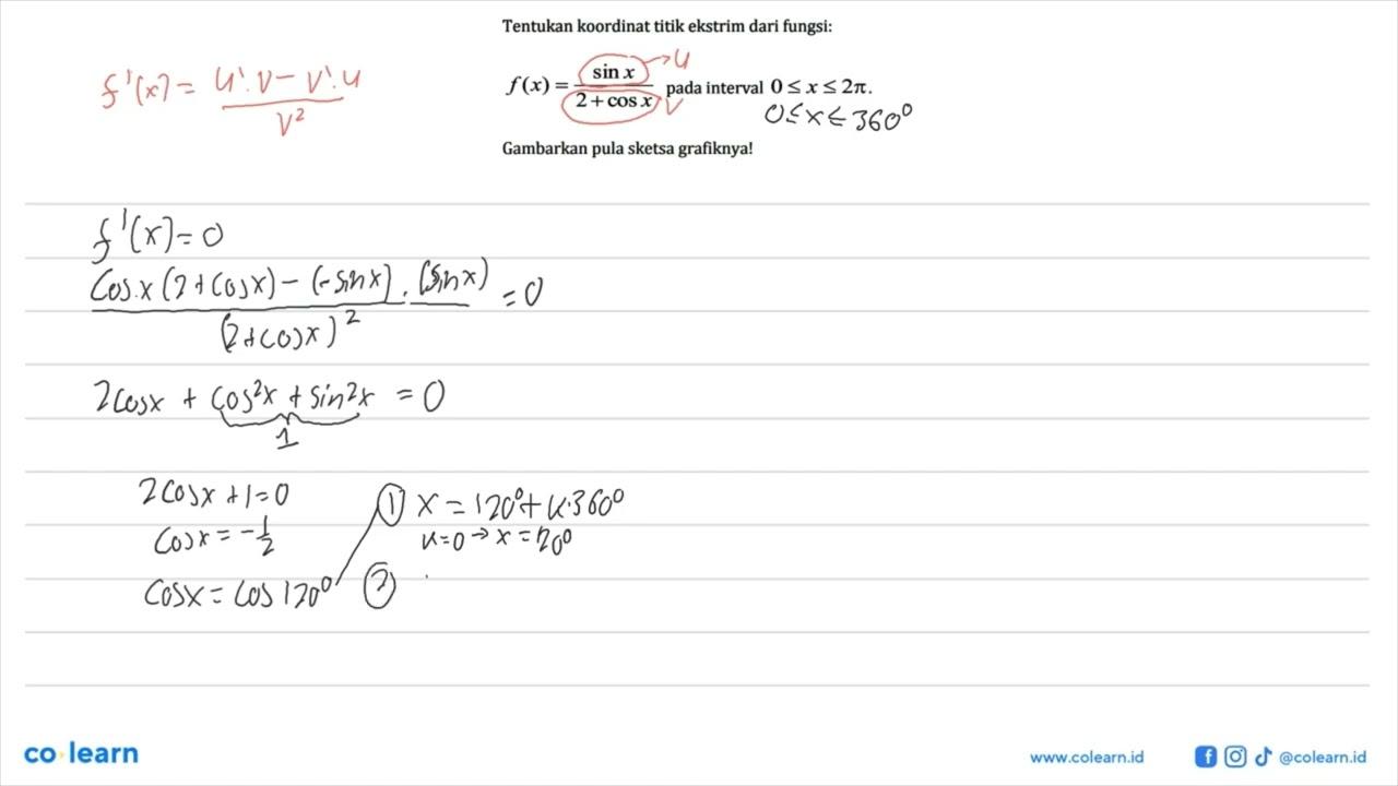 Tentukan koordinat titik ekstrim dari fungsi: f(x)=sin