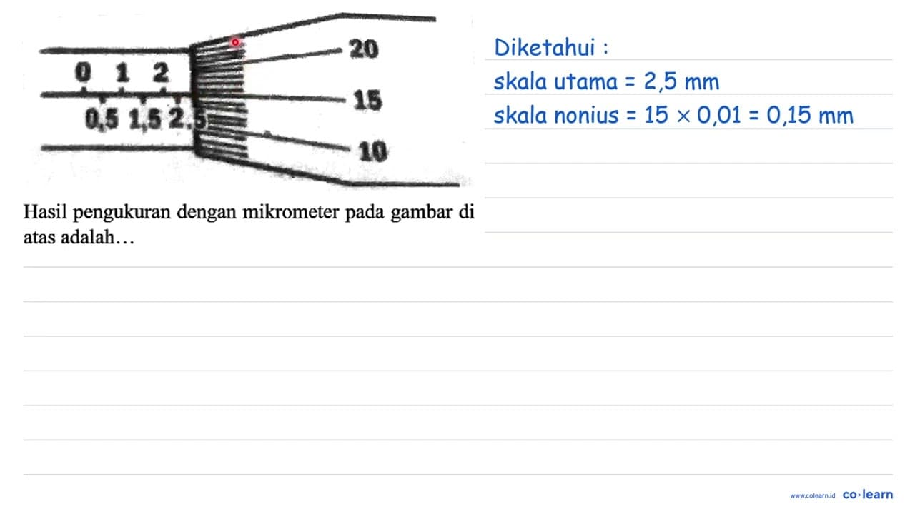 0 0,5 1 1,5 2 2,5 20 15 10 Hasil pengukuran dengan