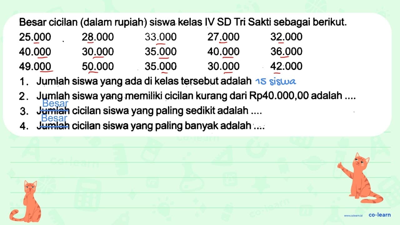 Besar cicilan (dalam rupiah) siswa kelas IV SD Tri Sakti