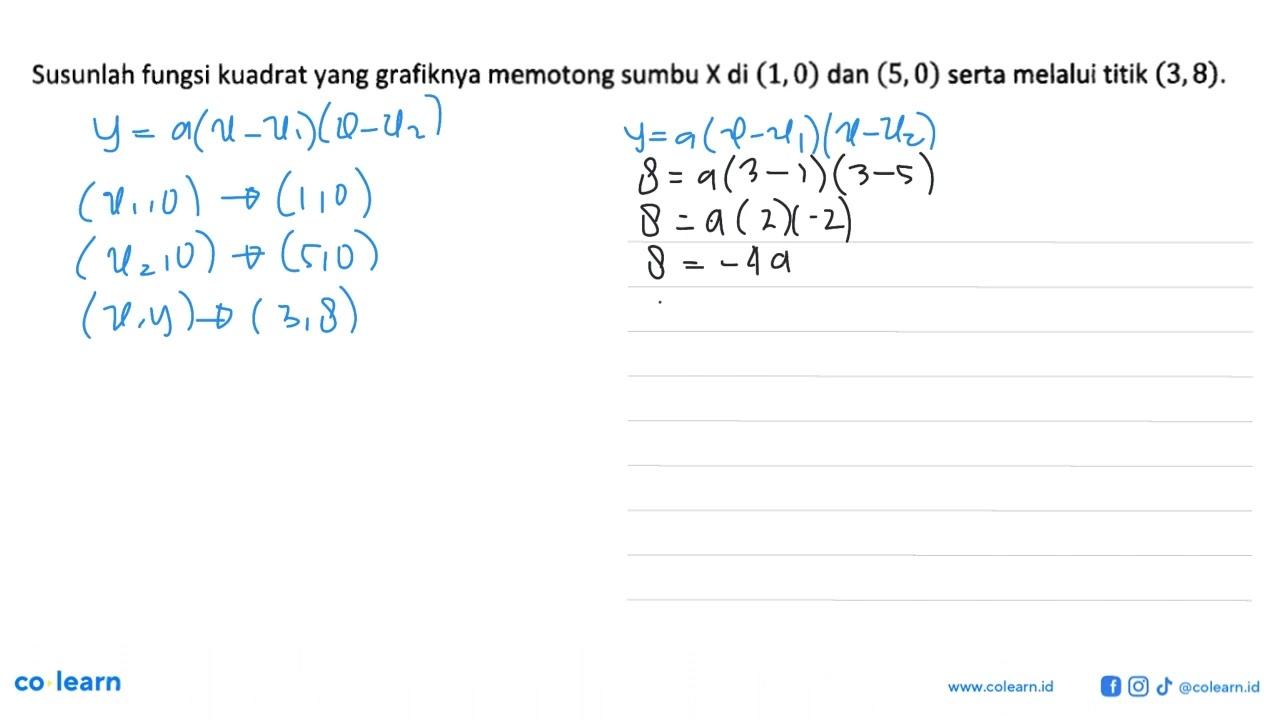 Susunlah fungsi kuadrat yang grafiknya memotong sumbu X di