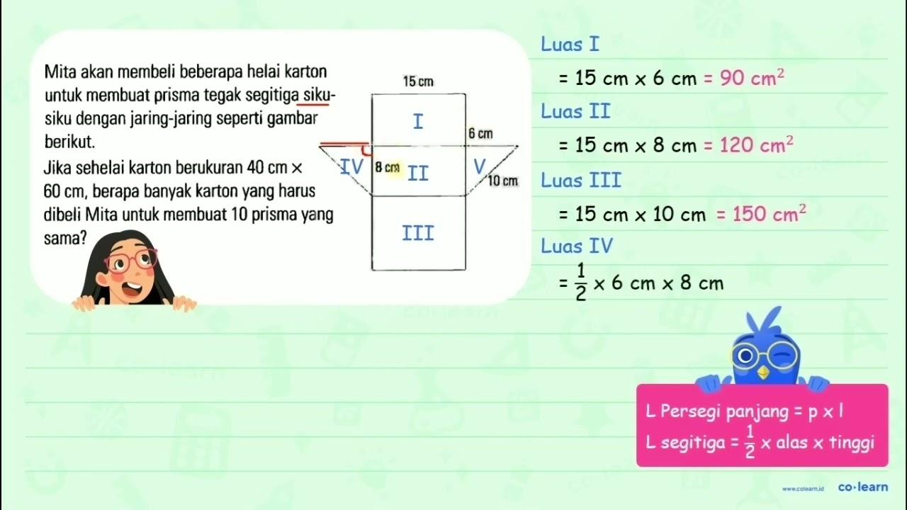 Mita akan membeli beberapa helai karton untuk membuat