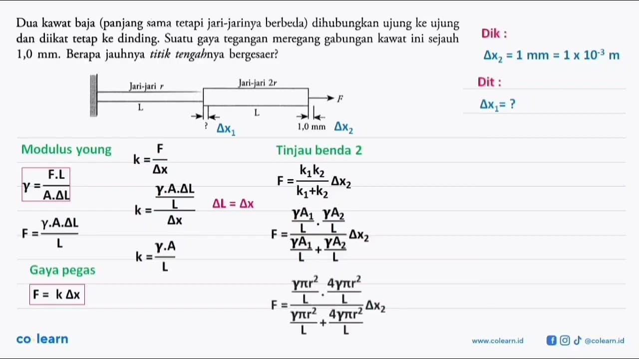 Dua kawat baja (panjang sama tetapi jari-jarinya berbeda)