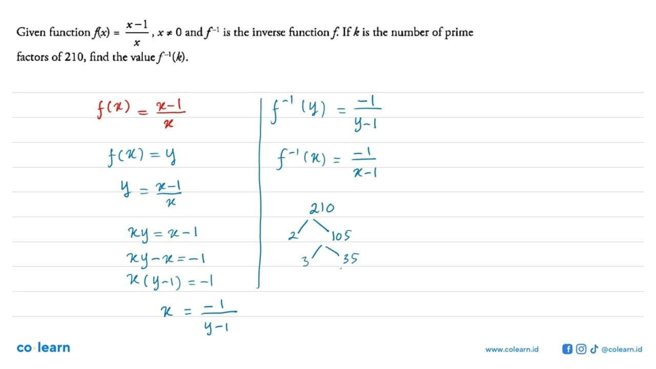 Given function f(x) = (x - 1)/x, x =/= 0 and f^(-1) is the