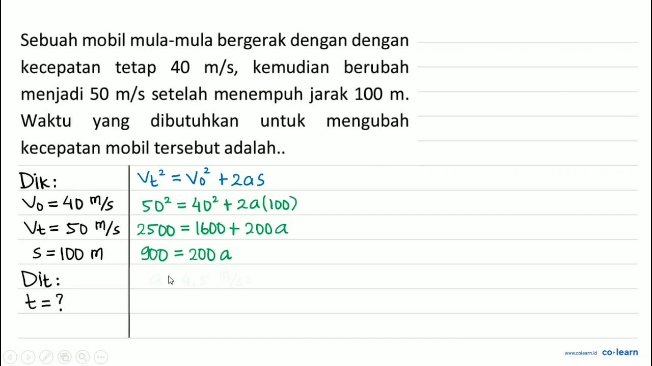 Sebuah mobil mula-mula bergerak dengan dengan kecepatan