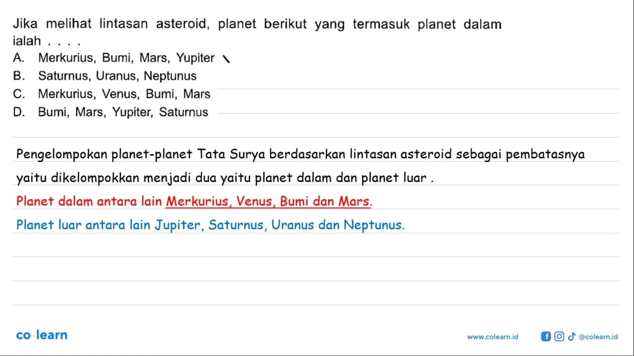 Jika melihat lintasan asteroid, planet berikut yang