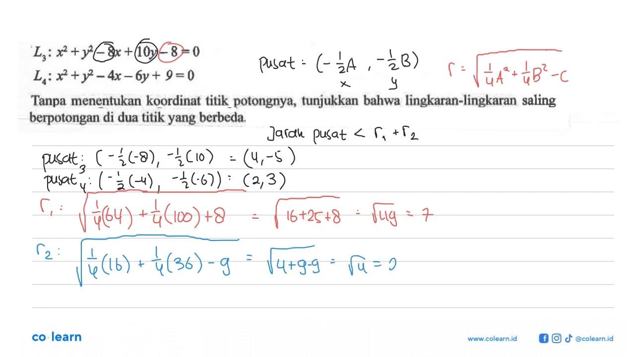 L3 : x^2 + y^2 - 8x + 10y - 8 = 0 L4 : x^2 + y^2 - 4x- 6y +