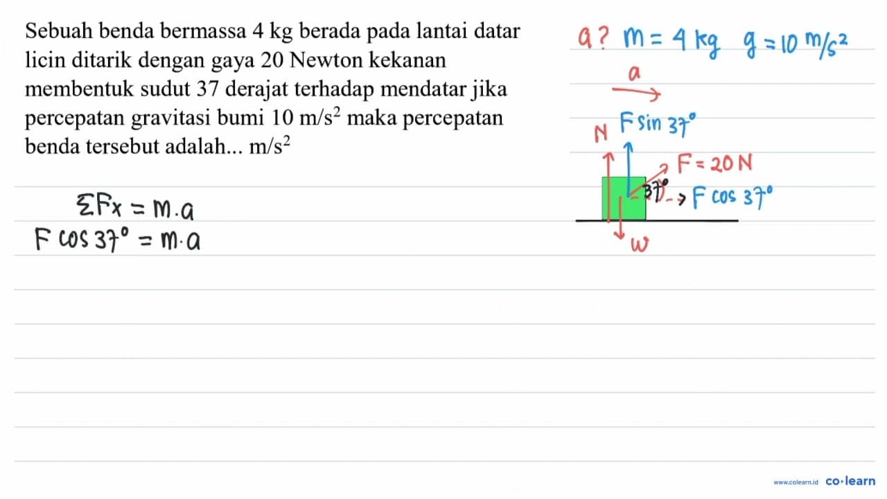 Sebuah benda bermassa 4 kg berada pada lantai datar licin