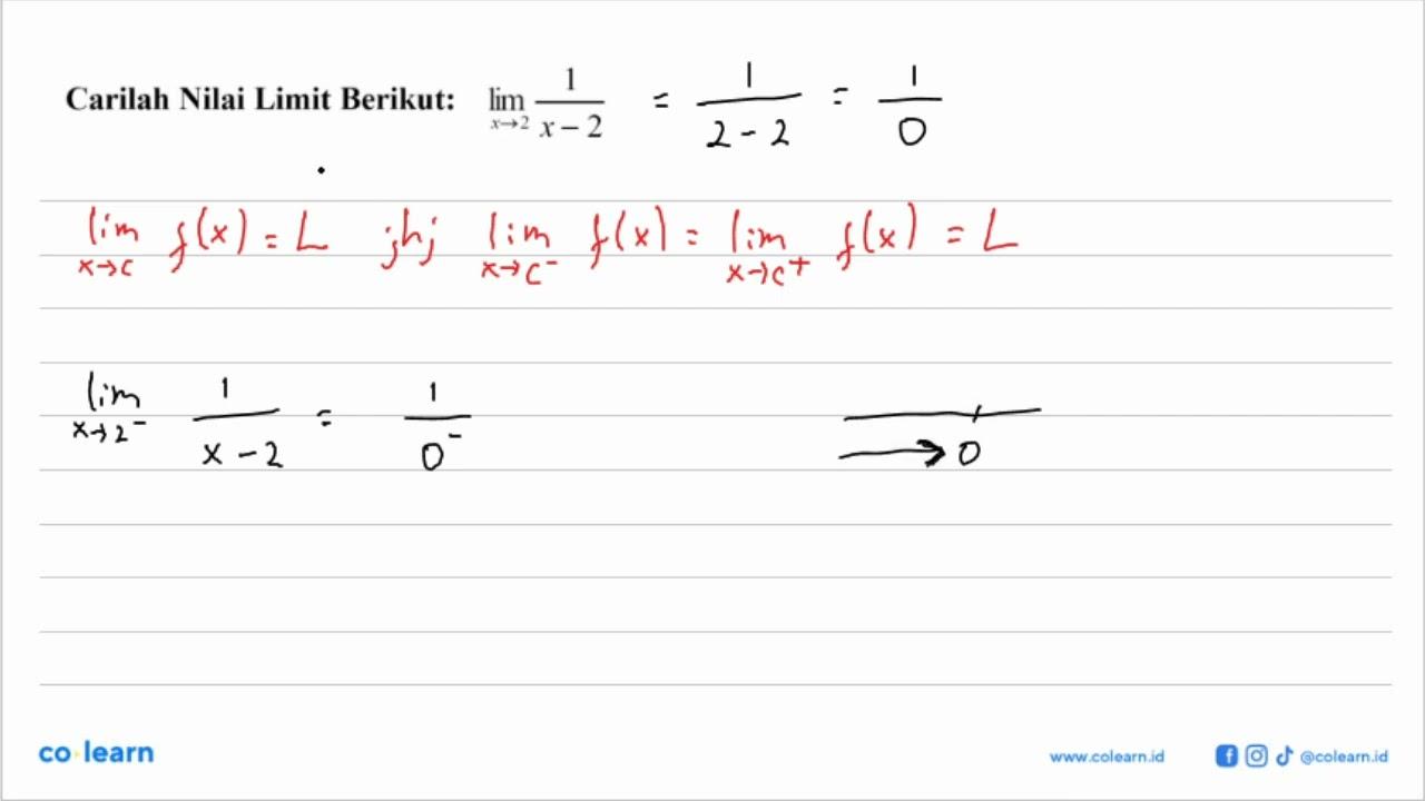 Carilah Nilai Limit Berikut: lim x->2 1/(x-2)