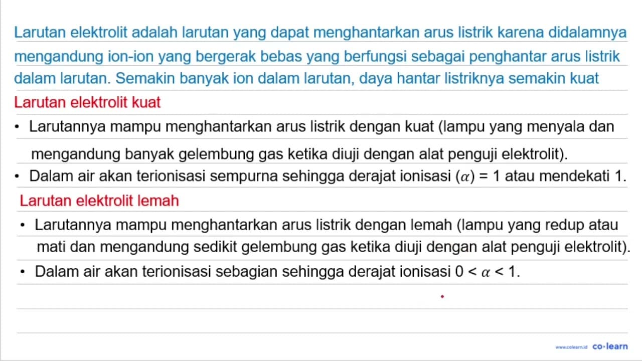 Perhatikan data uji daya hantar listrk dari larutan-larutan