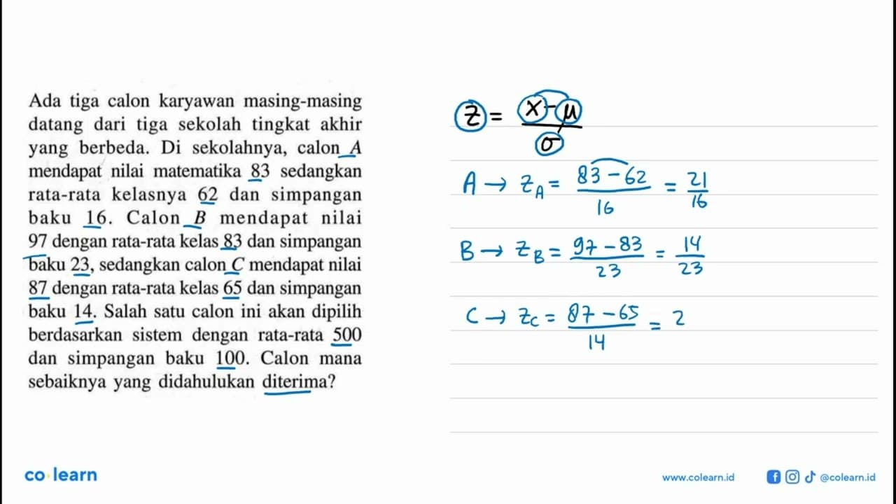 Ada tiga calon karyawan masing-masing datang dari tiga