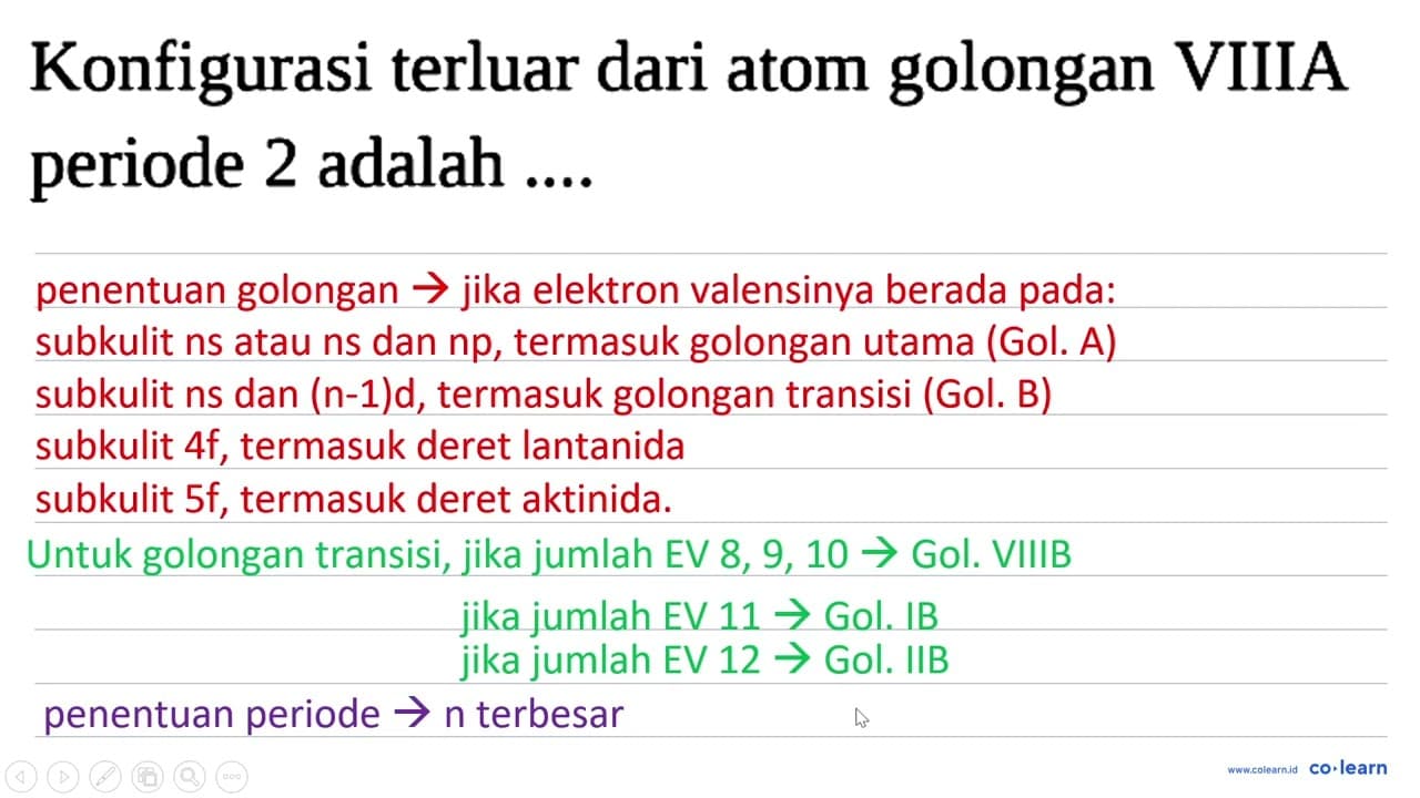 Konfigurasi terluar dari atom golongan VIIIA periode 2