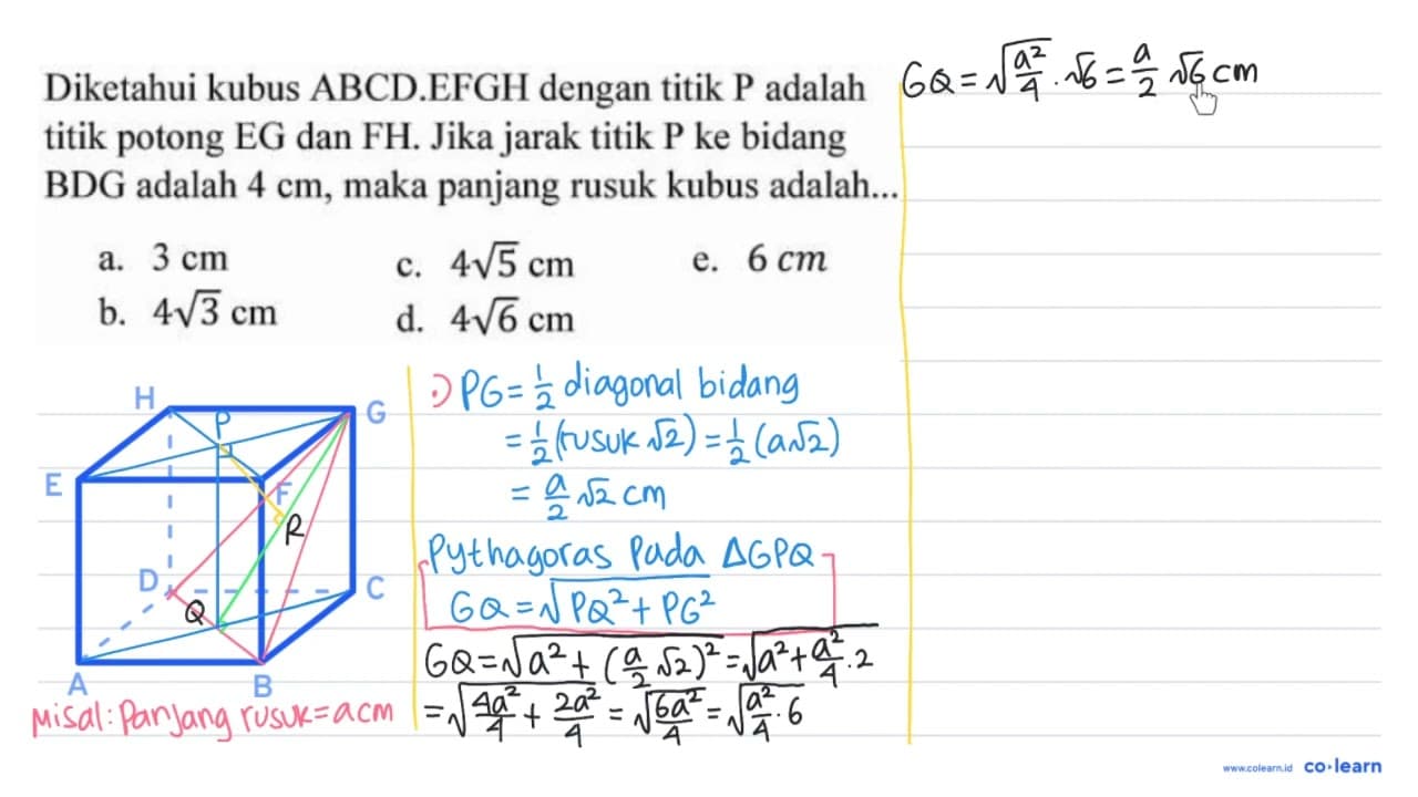 Diketahui kubus ABCD.EFGH dengan titik P adalah titik