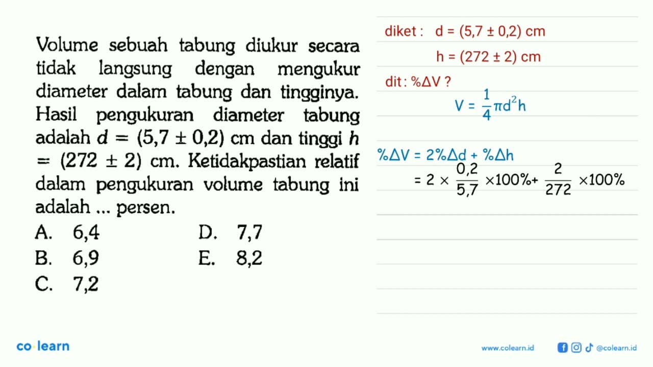 Volume sebuah tabung diukur secara tidak langsung dengan